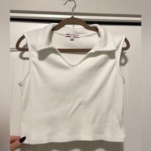 Heiny Collection Ribbed Collared Sleeveless Crop Top